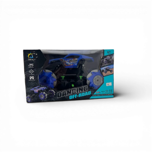 Boxed toy car with 'Dancing Off-Road' text on a white background