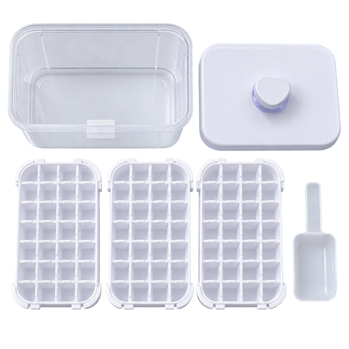 Press-Type Easy-Release Ice Cube Tray with Storage Bin & Scoop Set