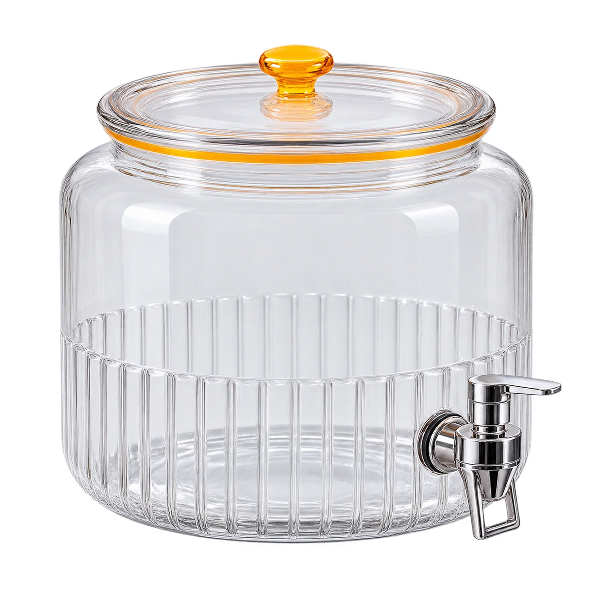 Ribbed Glass Beverage Dispenser with Stainless Steel Spigot