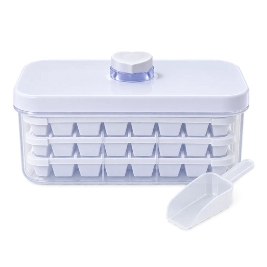 Press-Type Easy-Release Ice Cube Tray with Storage Bin & Scoop Set