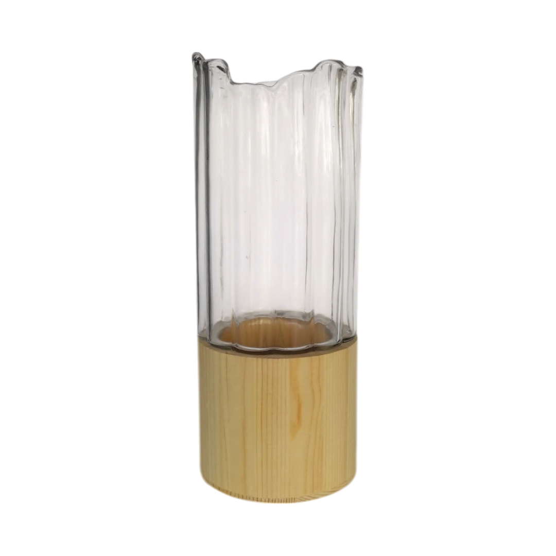 Cylinder Glass Vase With Wooden Band