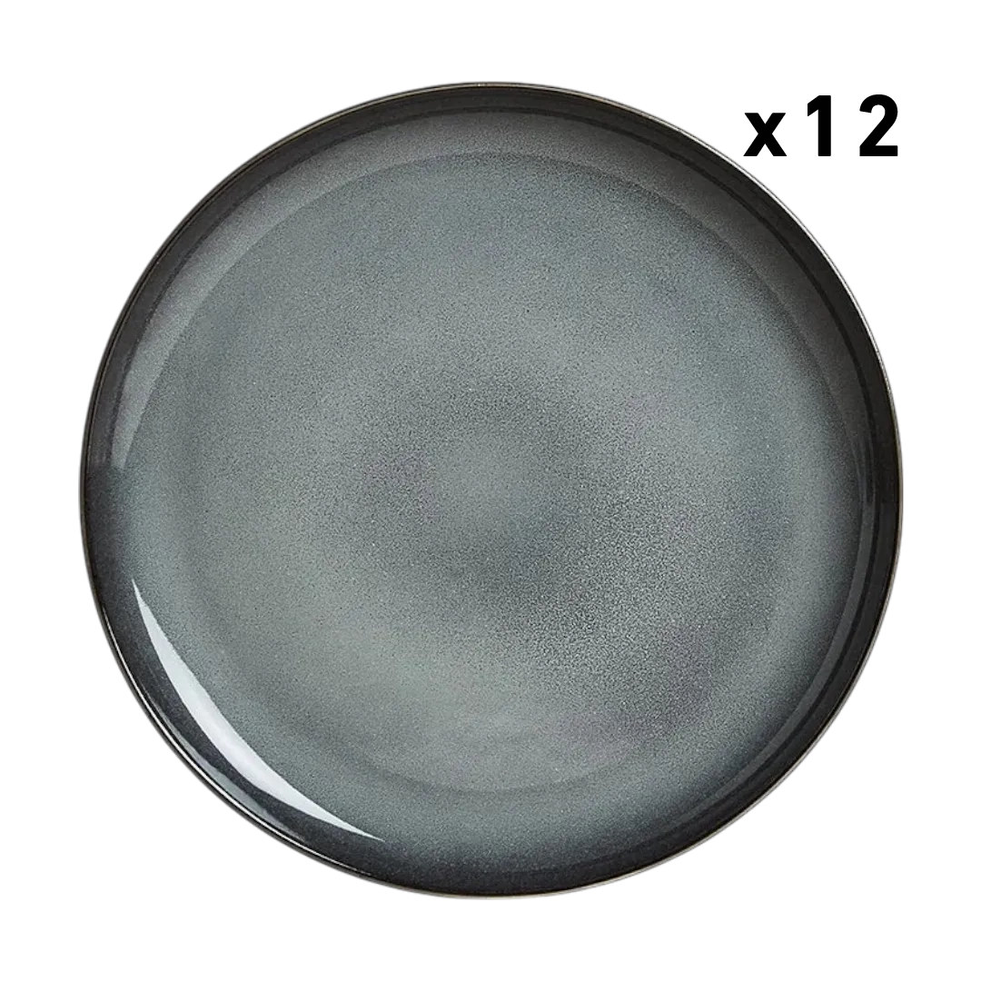 Dosthoff Blue Reactive Glaze Ceramic Side Flat Plate Pack Of 12Pcs - 2 Sizes