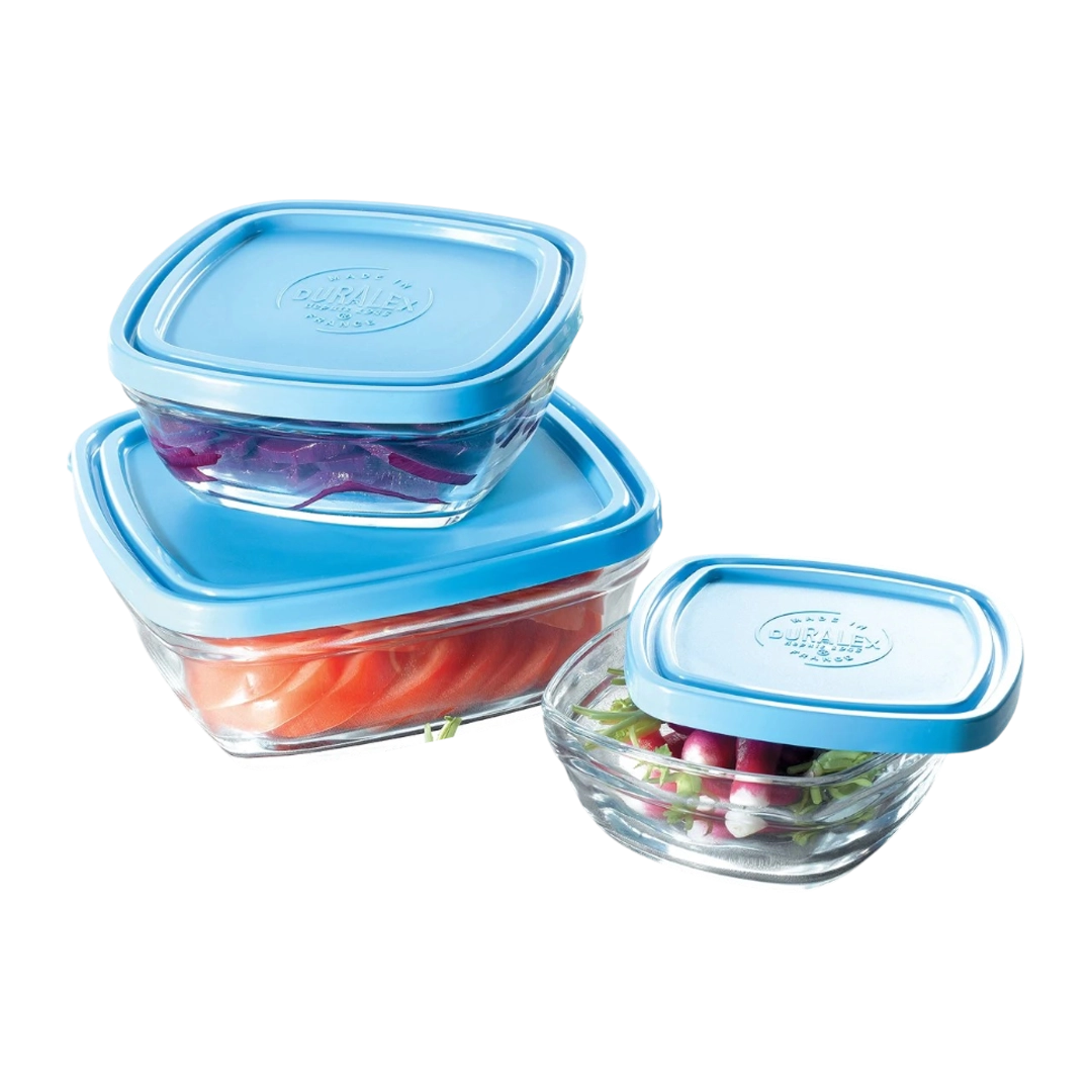Duralex Lys Square Glass Storage Bowls With Lid Set - 5 Pcs