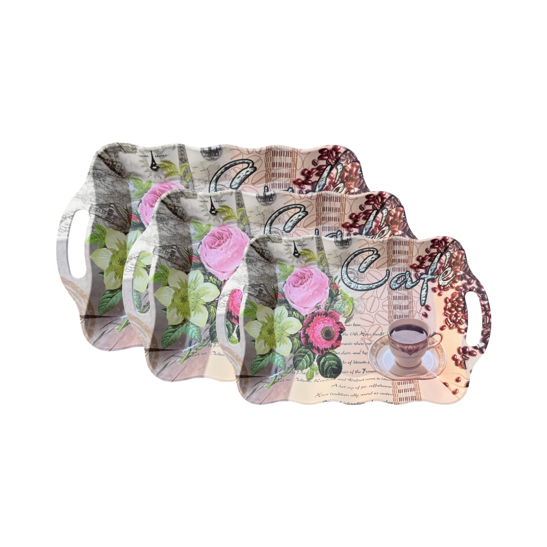Floral Coffee Tray Set - 3 Pcs