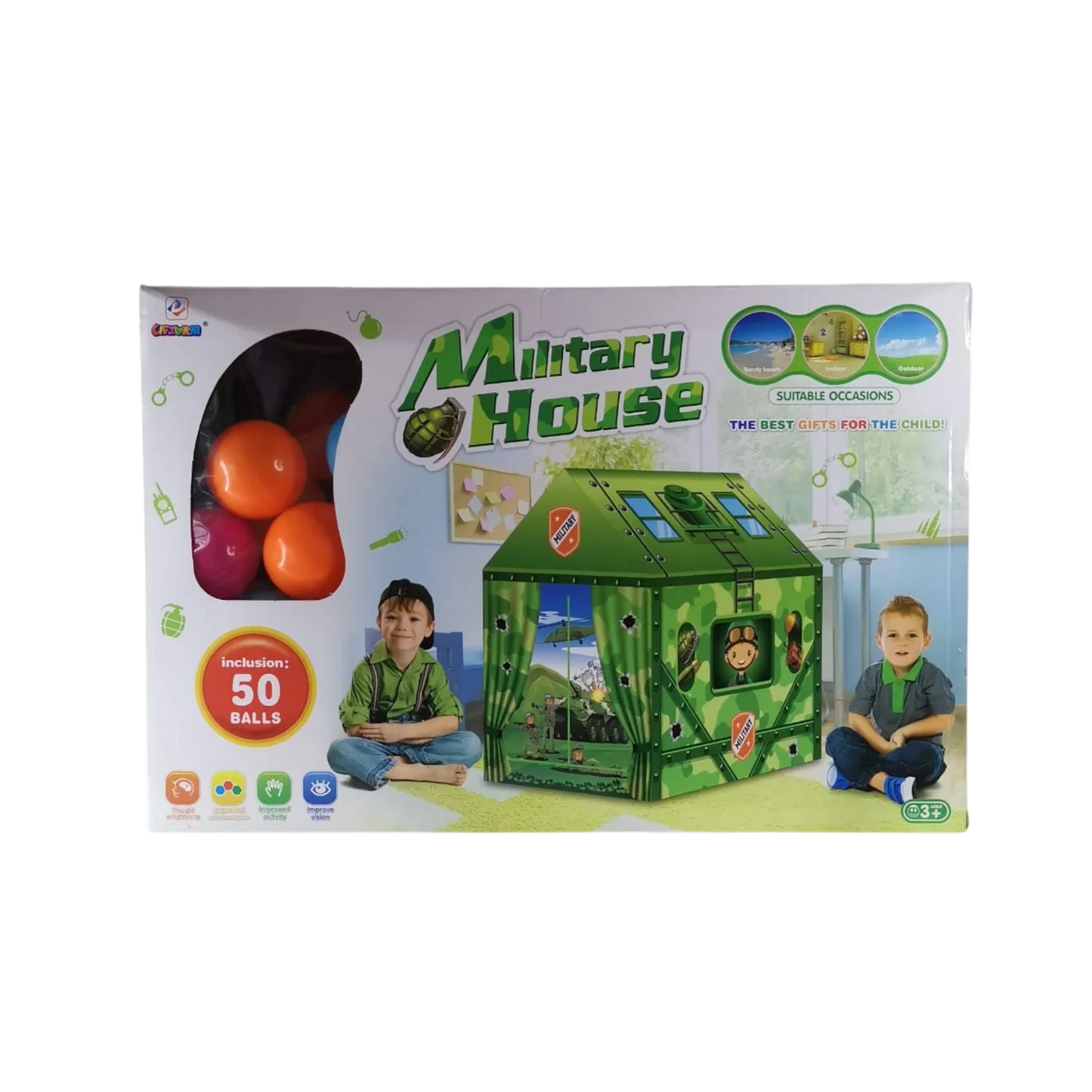Military House Play Tent with 50 Balls