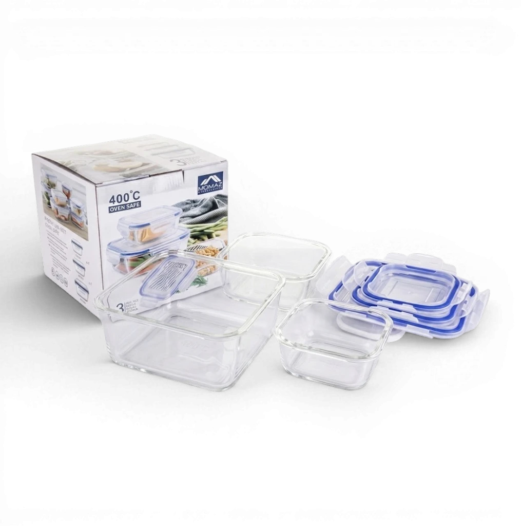 Momaz Glass Food Containers with Lid Set – Square 3PCS