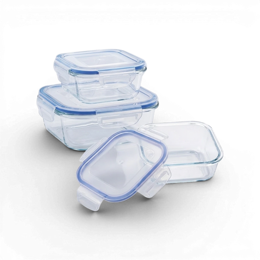 Momaz Glass Food Containers with Lid Set – Square 3PCS