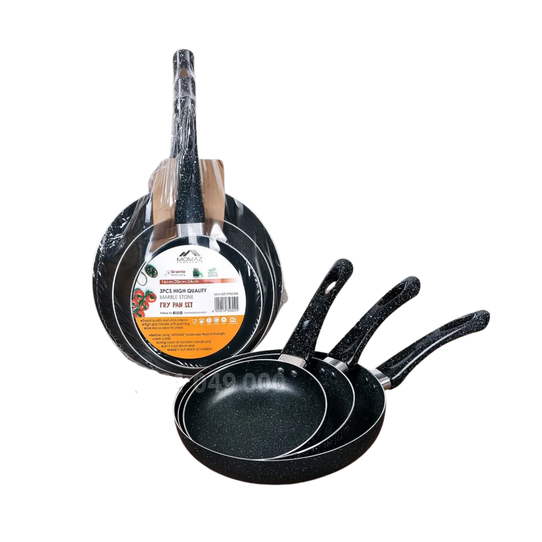 Momaz Household Marble Stone Fry Pan - 3 Pcs