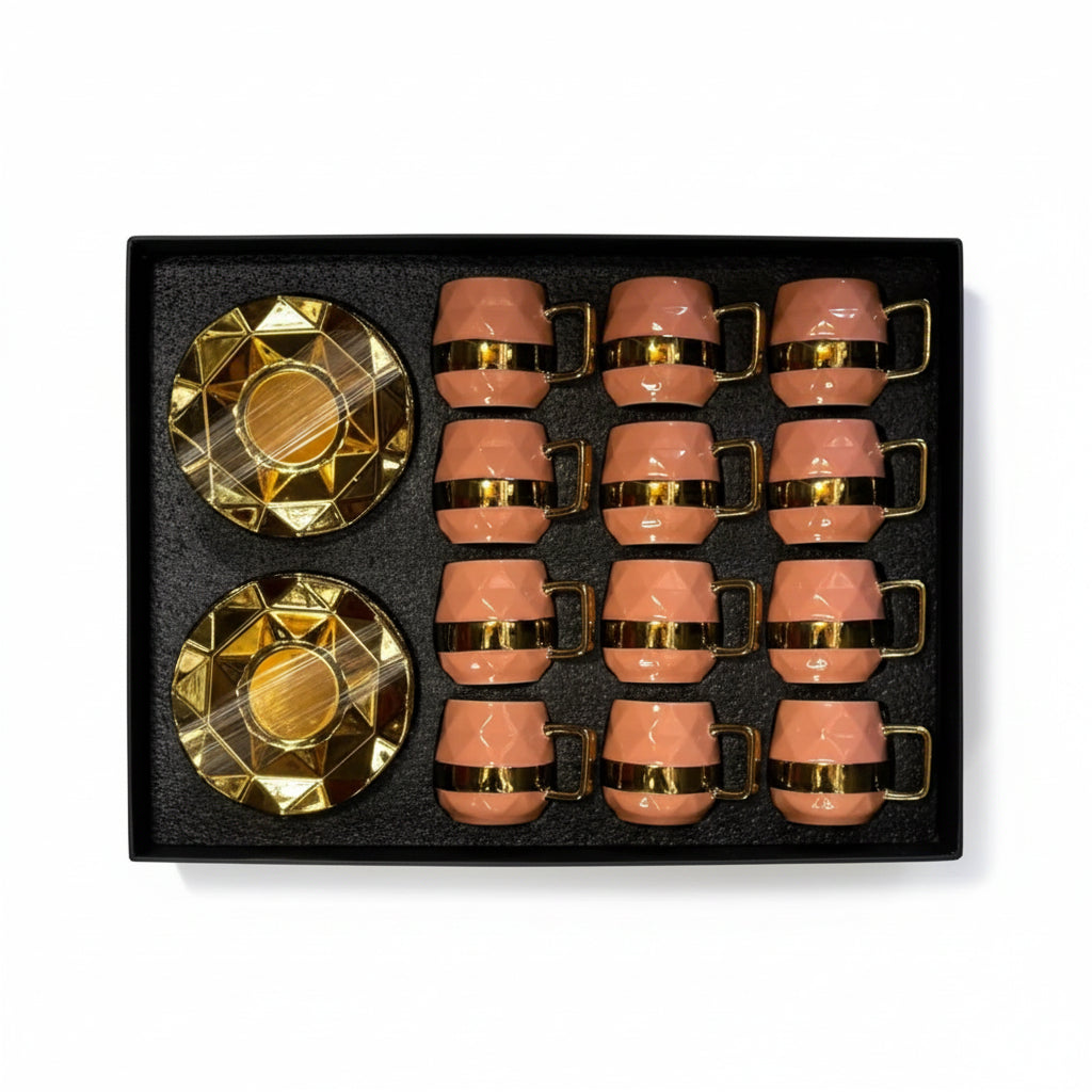 Pink And Gold Coffee Cup Set - 12 Pcs
