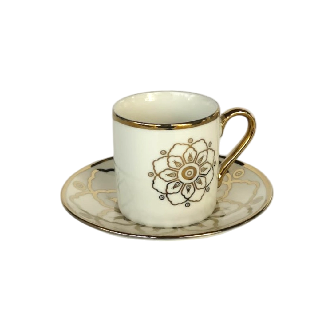 Vintage Coffee Gold Plated Porcelain Cup Set - 12 Pcs
