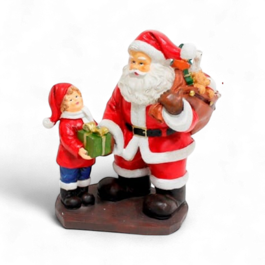 Santa Claus with Child and Gift Figurine