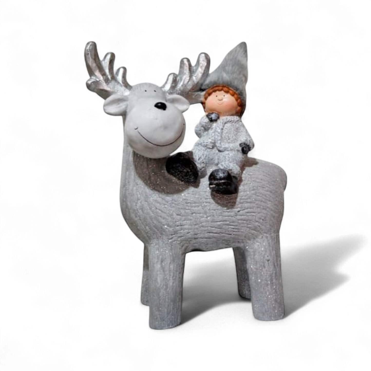 Christmas Reindeer with Child Figurine – Silver
