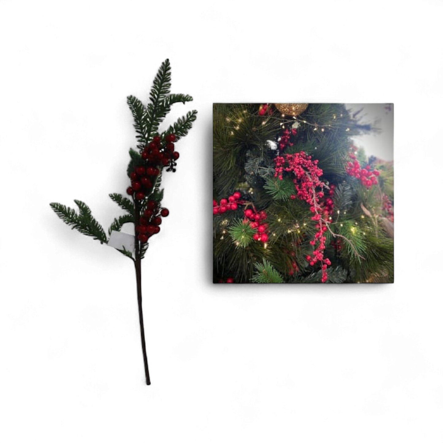 Artificial Red Berry and Pine Christmas Stem