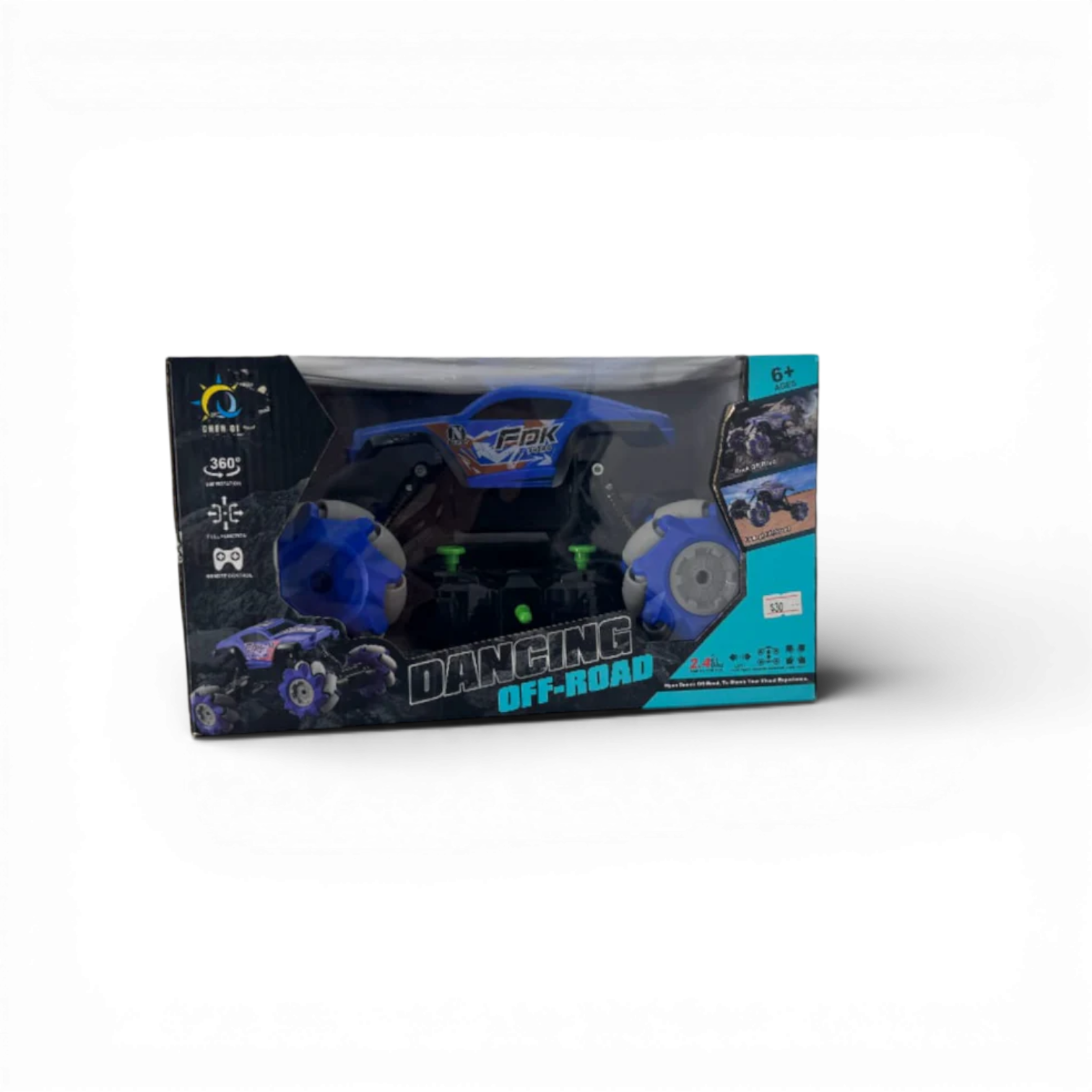 Boxed toy car with 'Dancing Off-Road' text on a white background