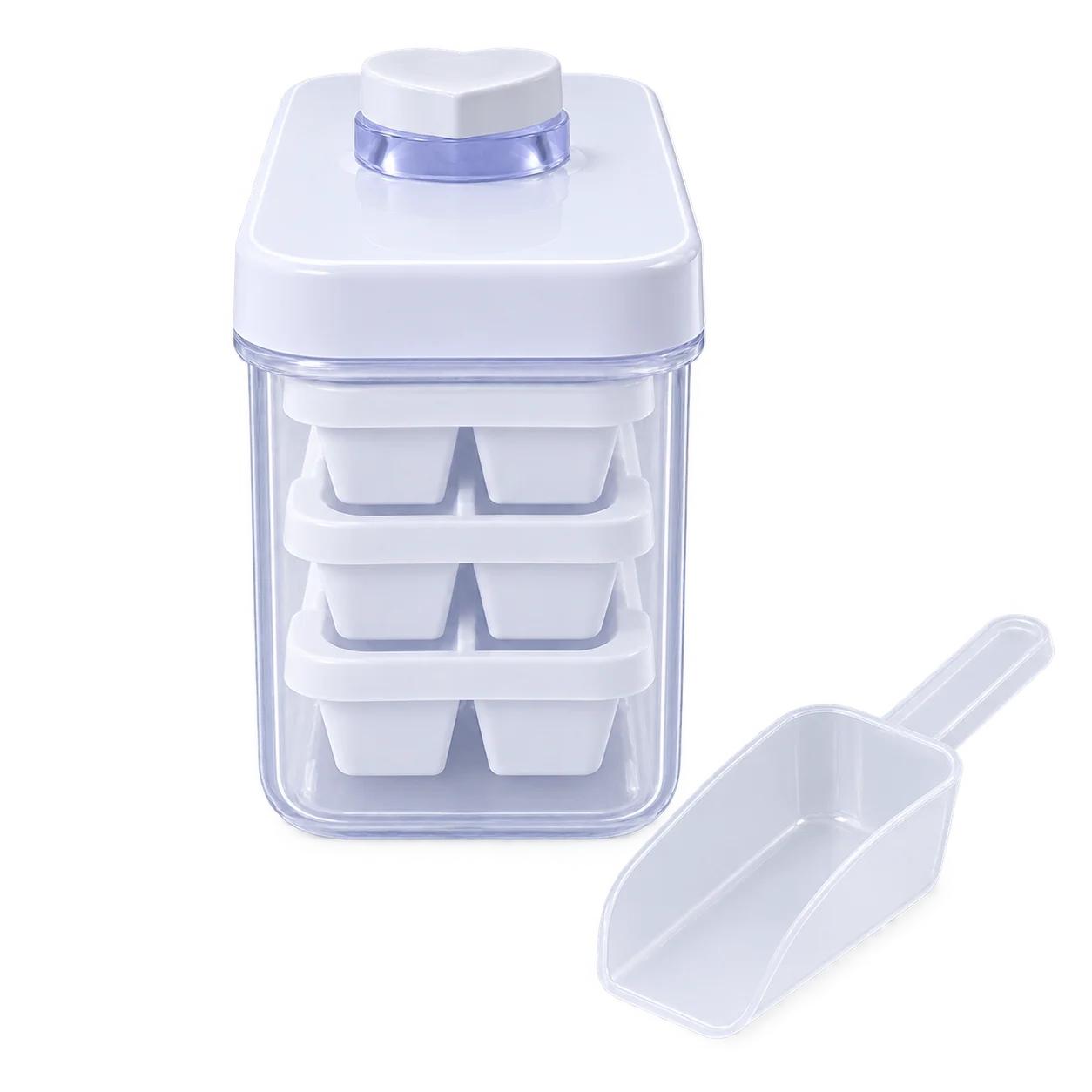Press-Type Easy-Release Ice Cube Tray with Storage Bin & Scoop Set