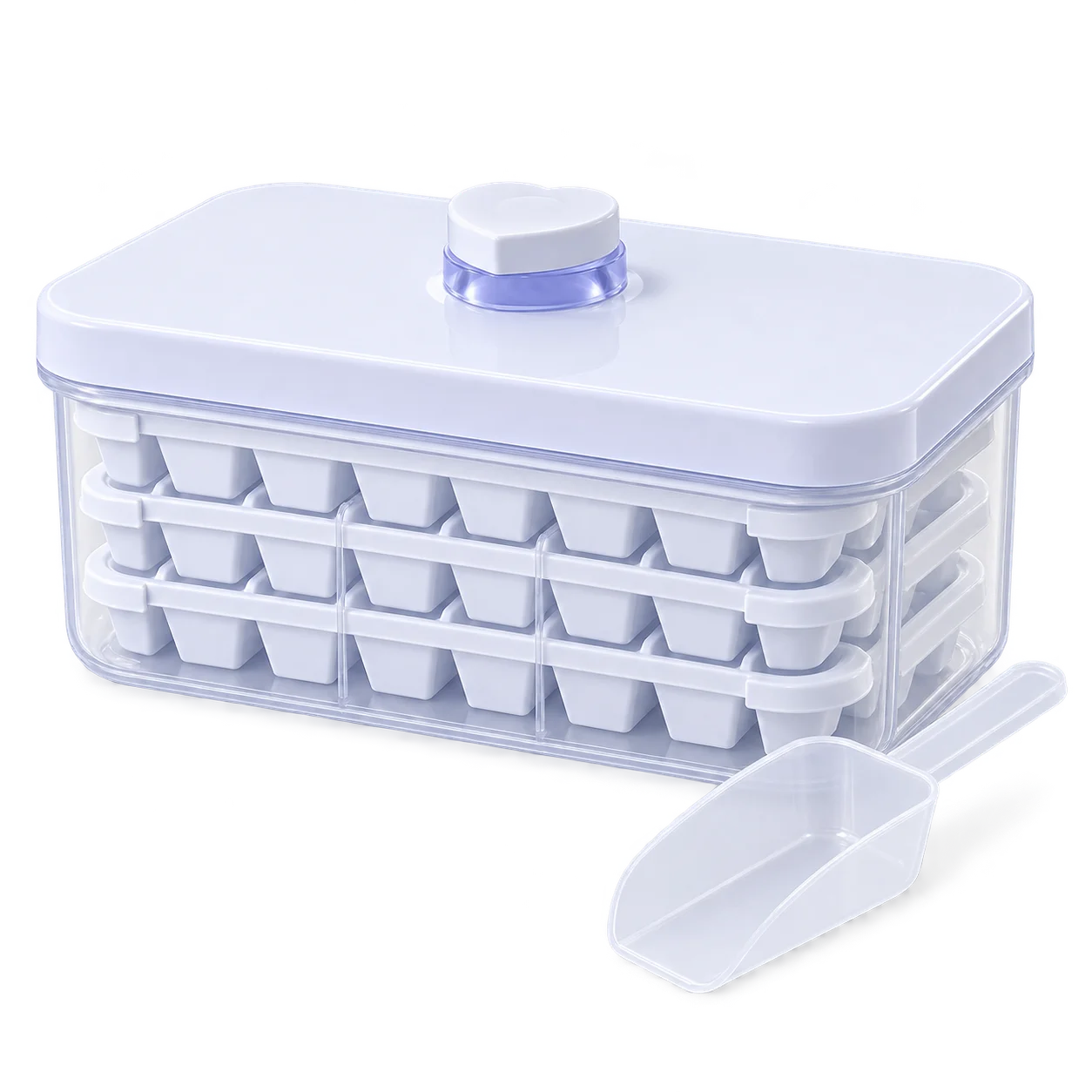 Press-Type Easy-Release Ice Cube Tray with Storage Bin & Scoop Set