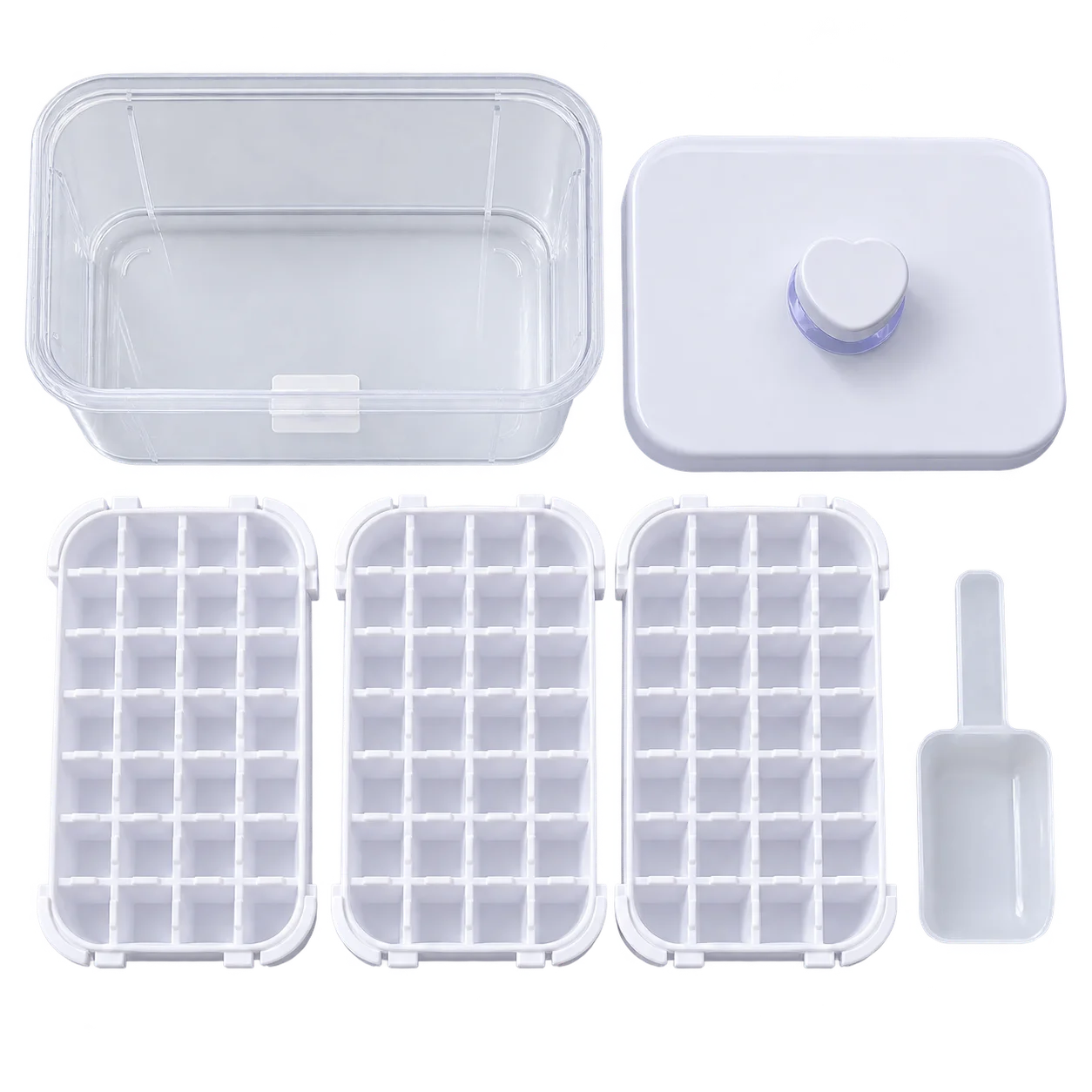 Press-Type Easy-Release Ice Cube Tray with Storage Bin & Scoop Set