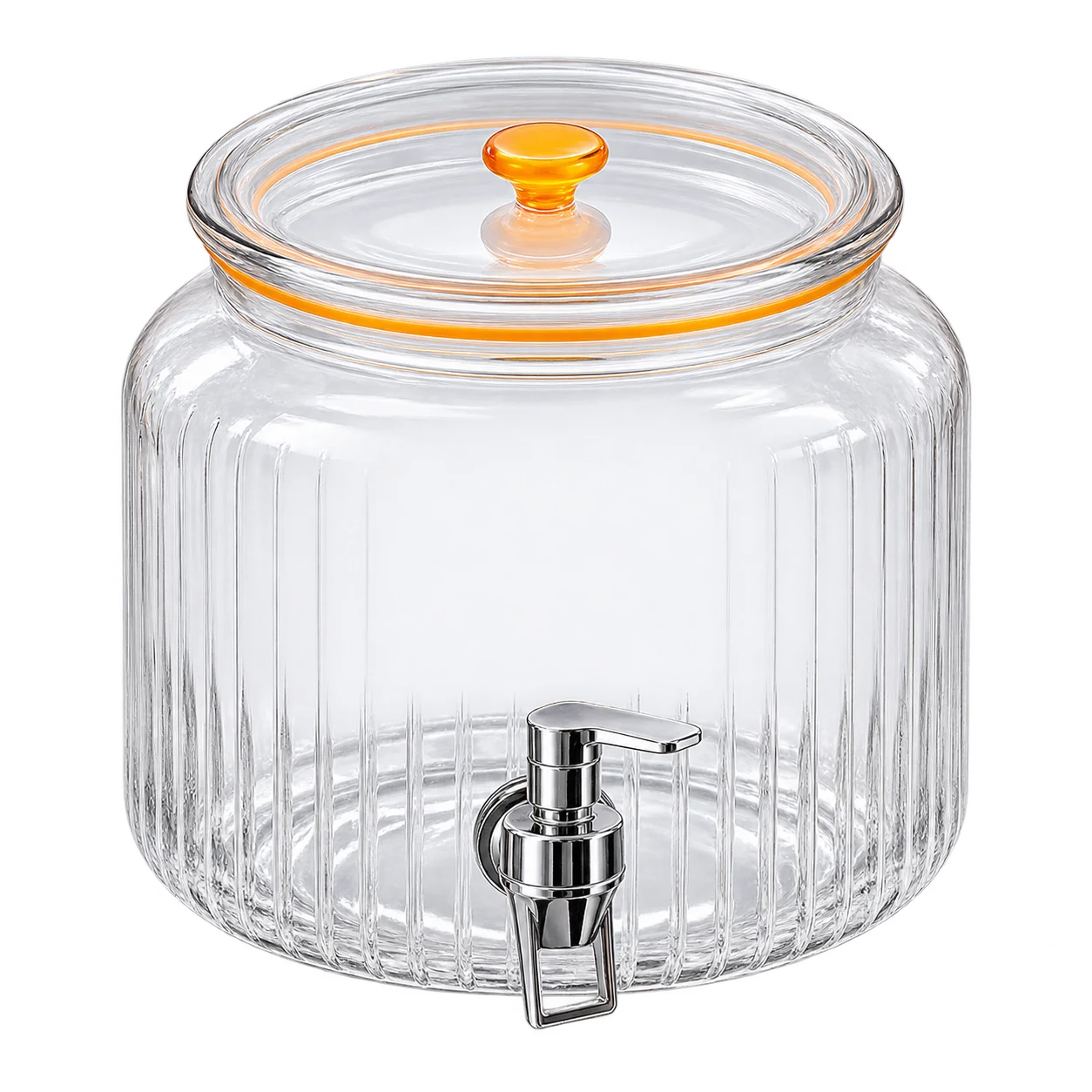 Ribbed Glass Beverage Dispenser with Stainless Steel Spigot