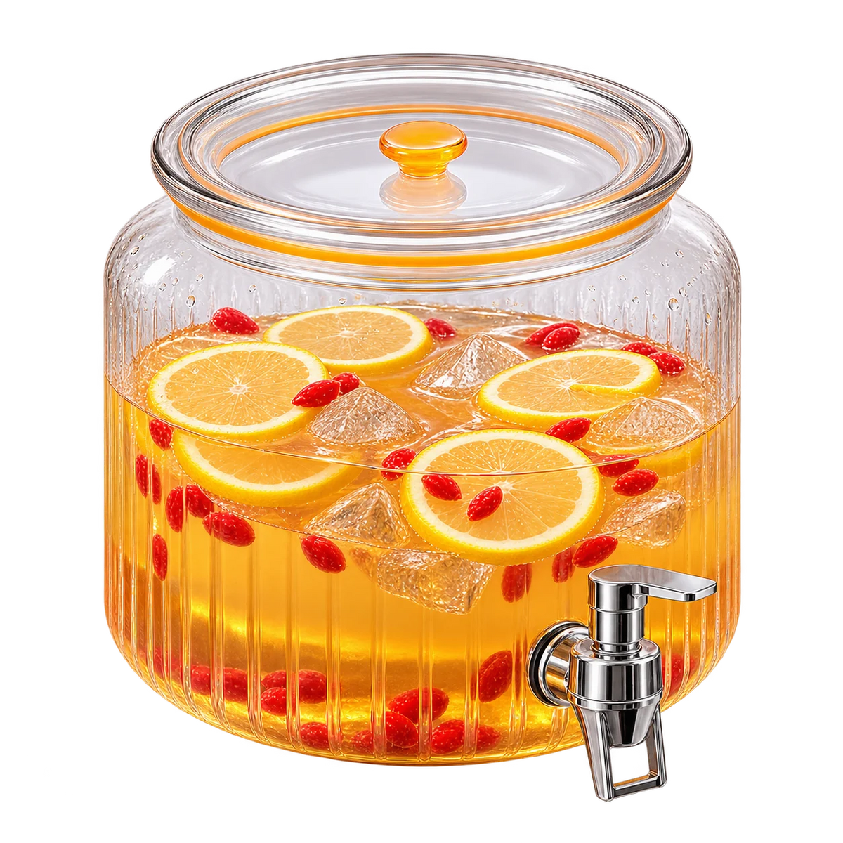 Ribbed Glass Beverage Dispenser with Stainless Steel Spigot
