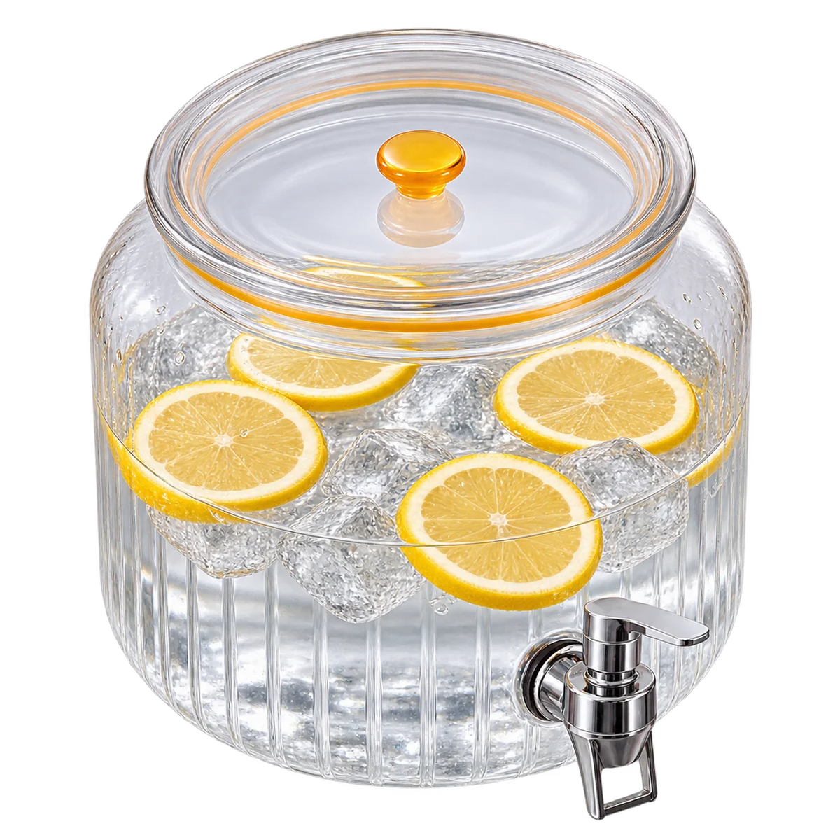 Ribbed Glass Beverage Dispenser with Stainless Steel Spigot
