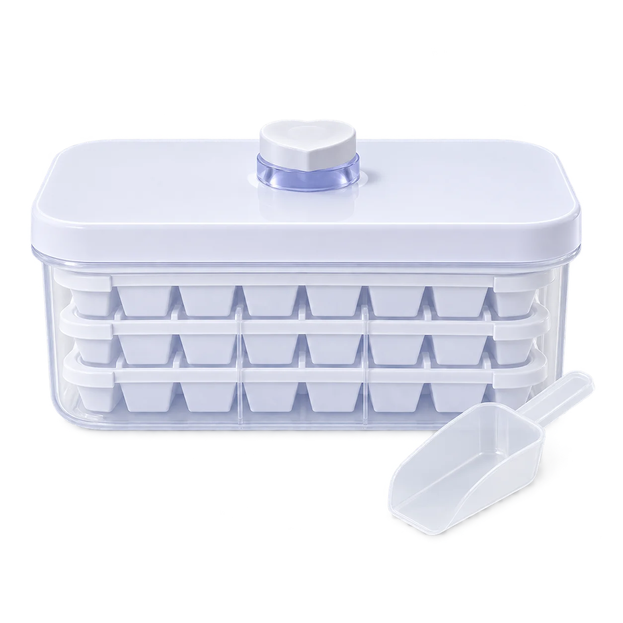 Press-Type Easy-Release Ice Cube Tray with Storage Bin & Scoop Set