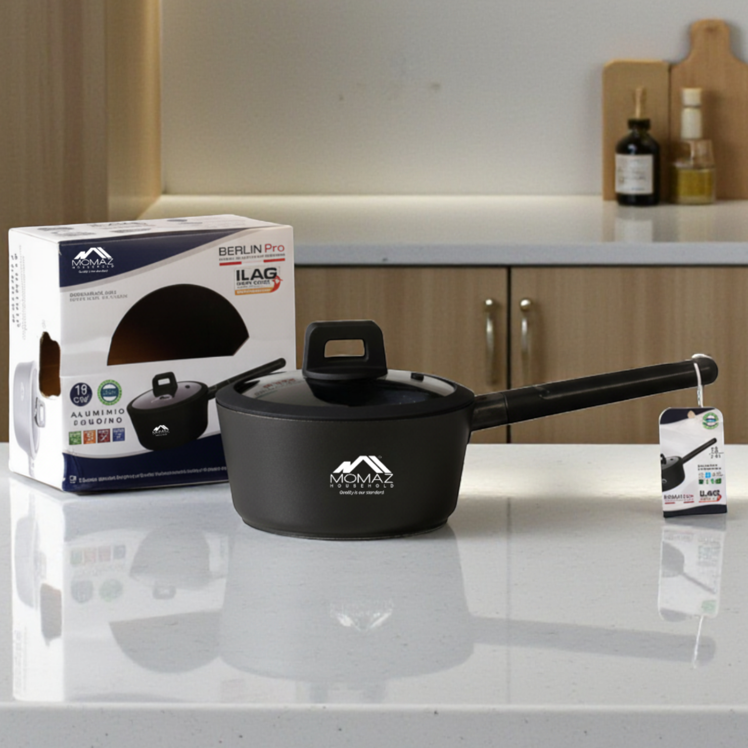 Momaz Berlin Pro Non-Stick Saucepan With Glass Lid – 18 Cm