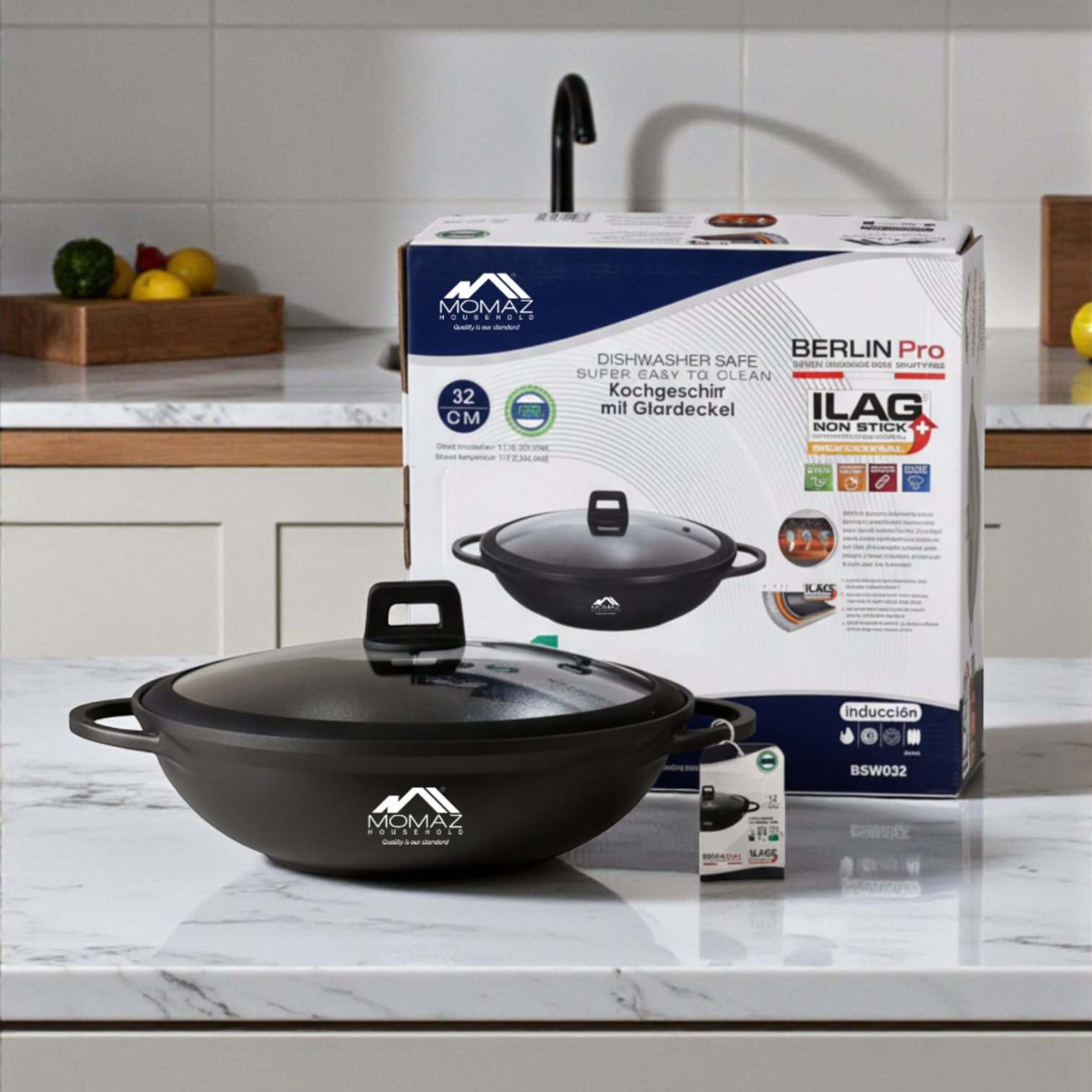 Momaz Berlin Pro Non-Stick Casserole With Glass Lid – 32 Cm