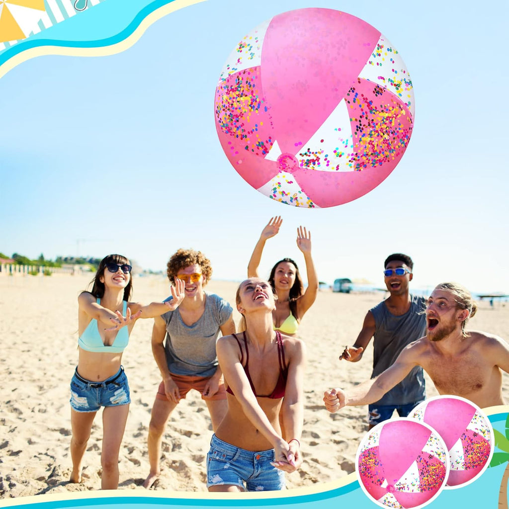 Inflatable Beach Ball - Pink With Glitter Hearts