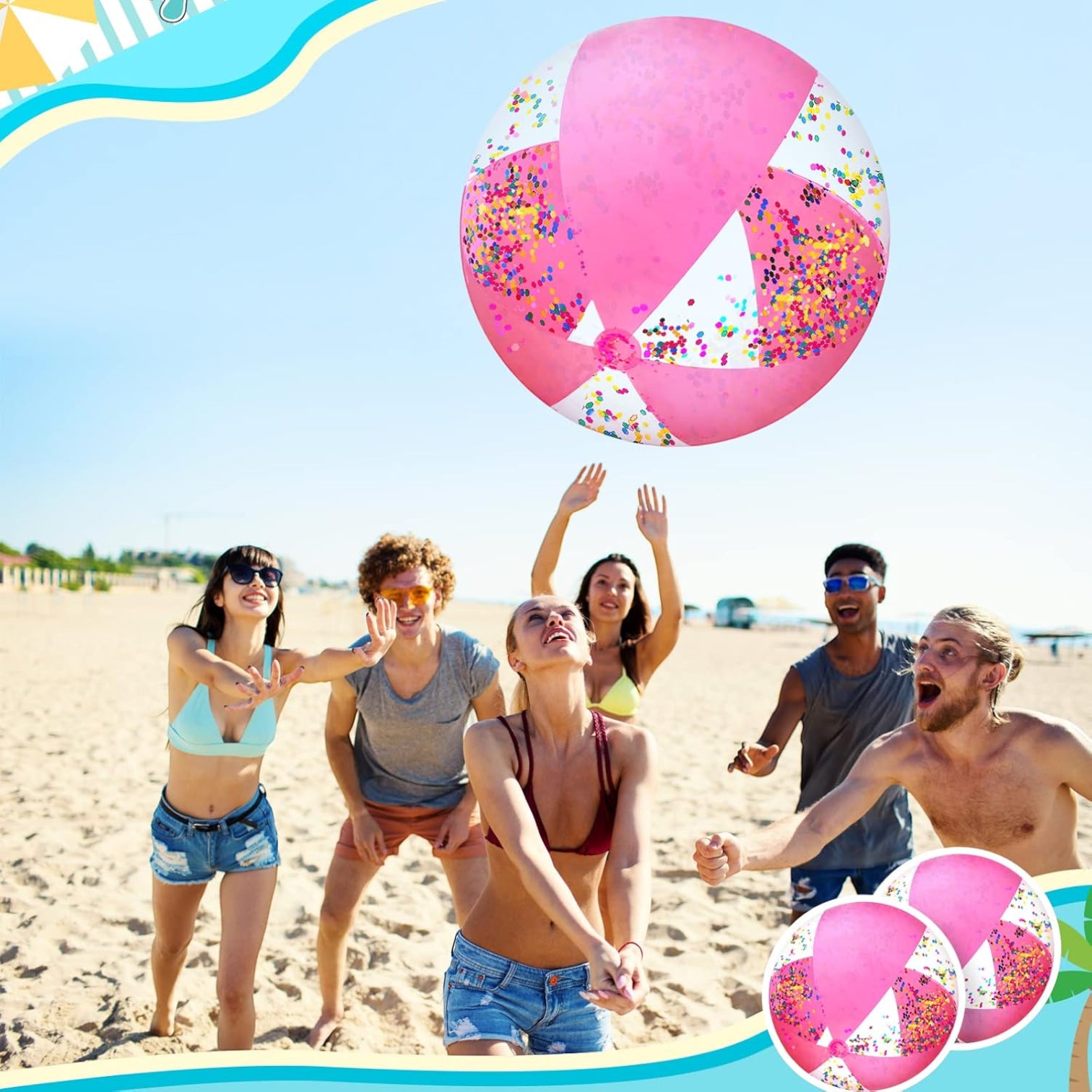 Inflatable Beach Ball - Pink With Glitter Hearts