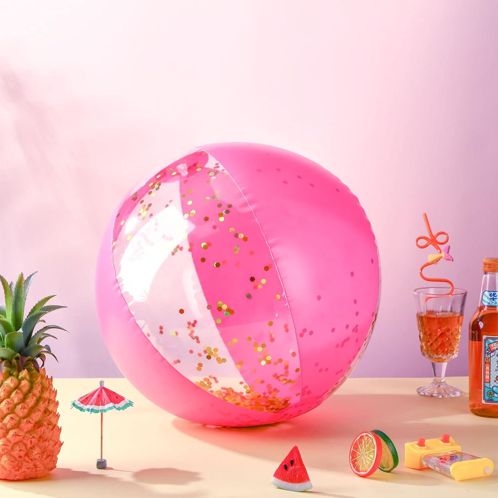 Inflatable Beach Ball - Pink With Glitter Hearts