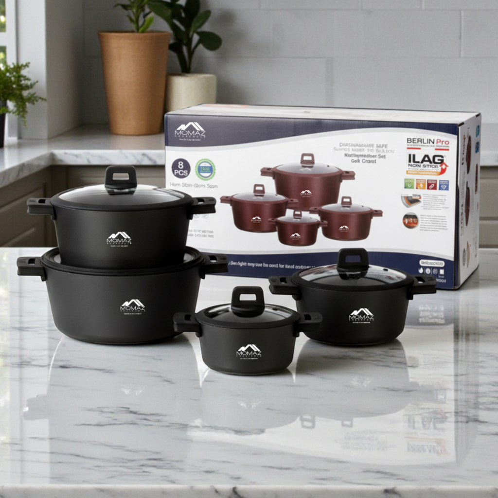 Momaz Berlin Pro Non-Stick Casserole Set With Glass Lids – 8 Pieces
