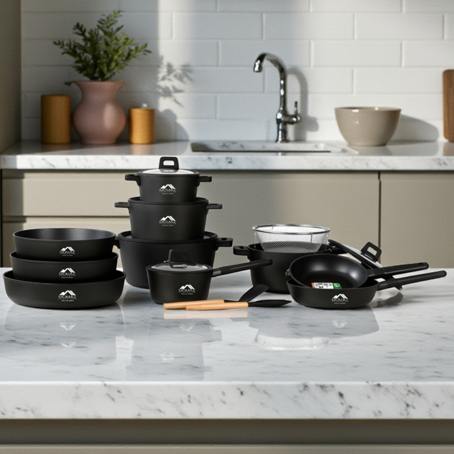 Momaz Berlin Pro Non-Stick Cookware Mega Set With Glass Lids – 18 Pieces