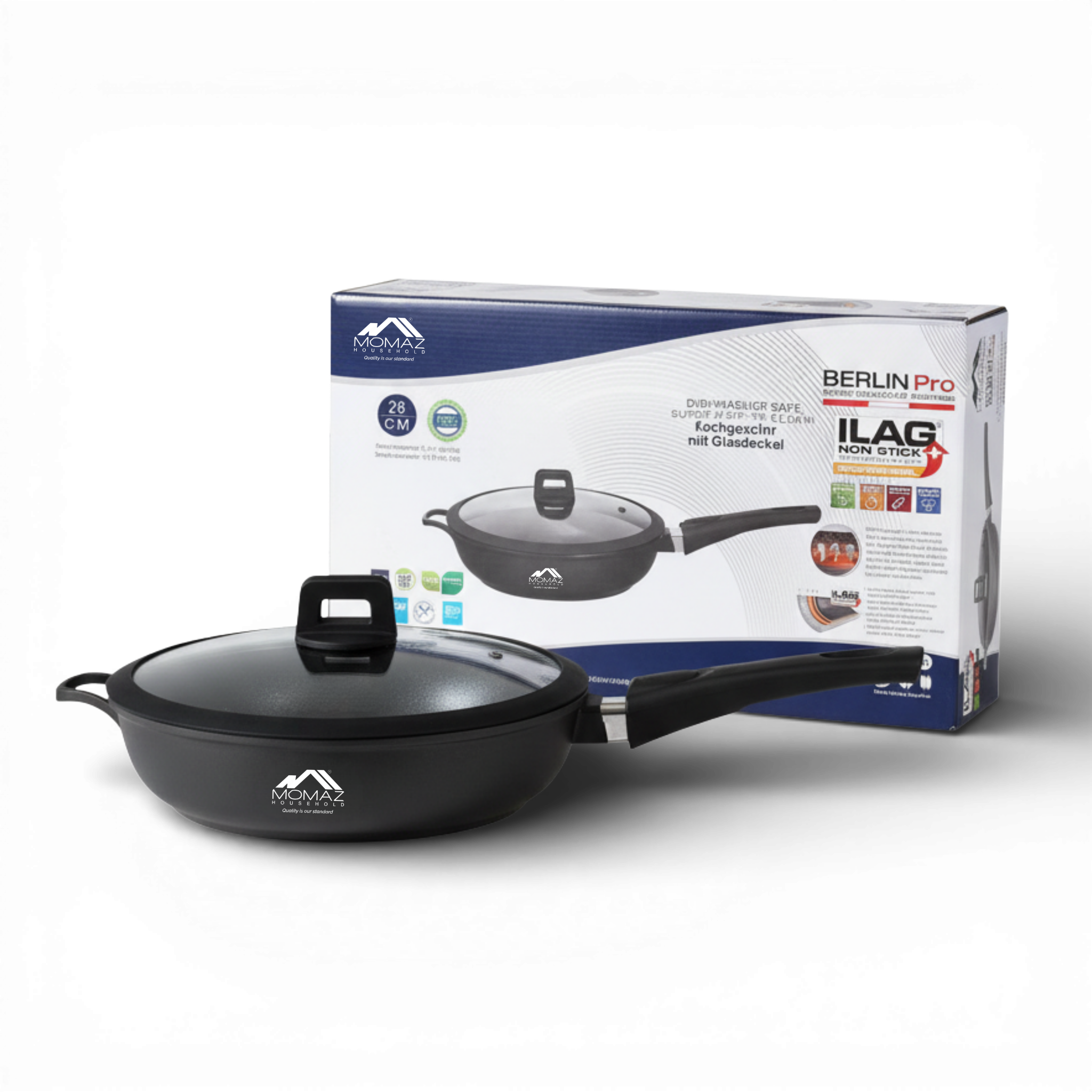 Momaz Berlin Pro Non-Stick Sauté Pan With Glass Lid – 28 Cm