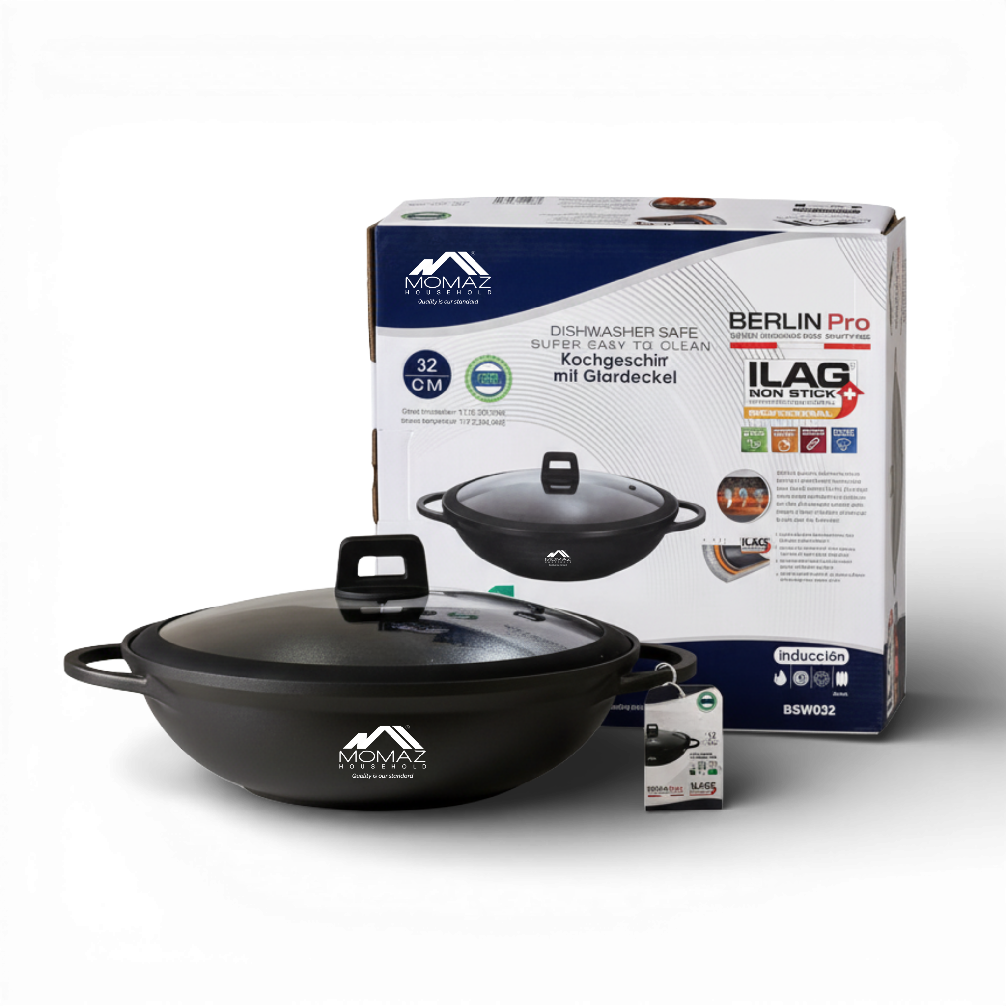 Momaz Berlin Pro Non-Stick Casserole With Glass Lid – 32 Cm