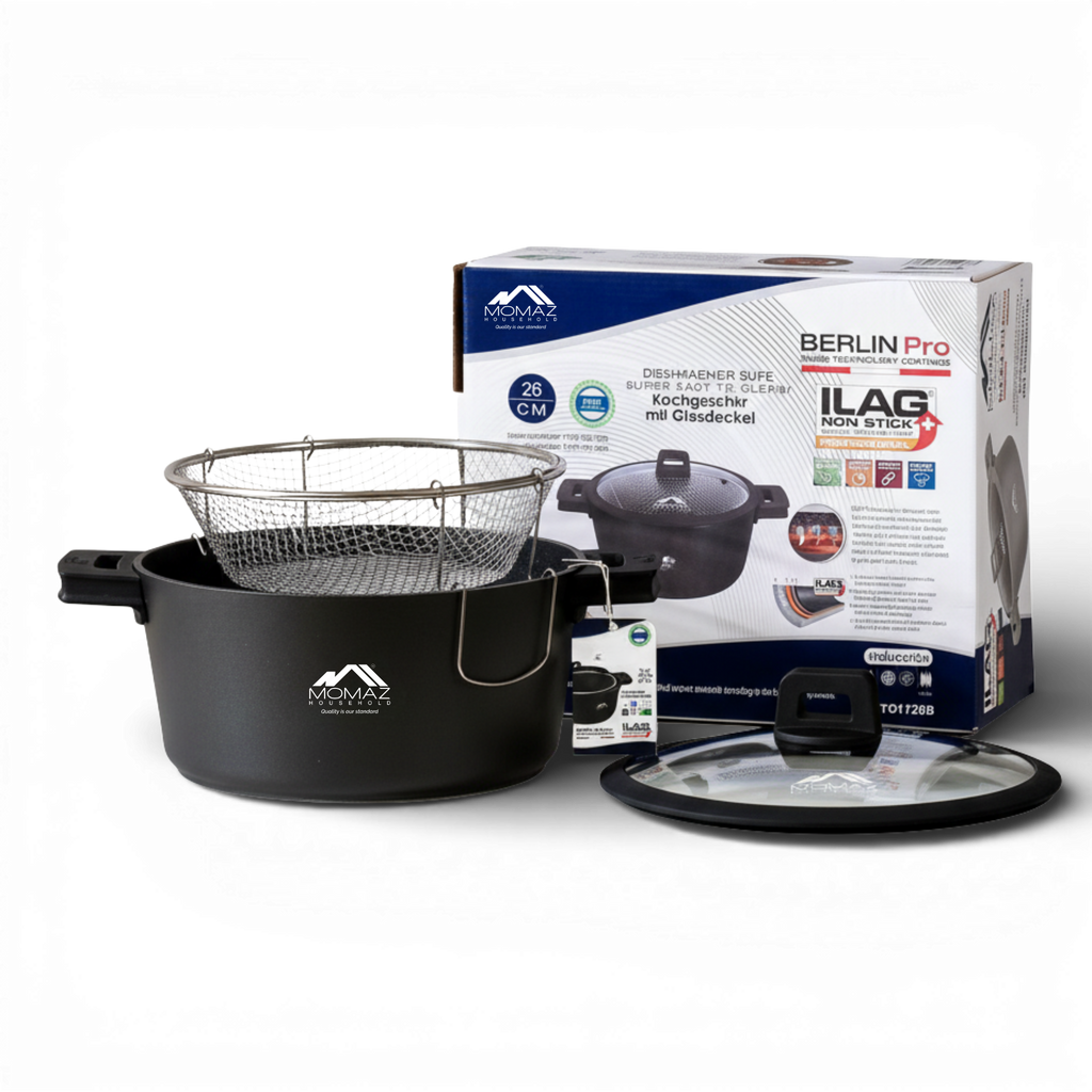 Momaz Berlin Pro Non-Stick Fryer Pot With Glass Lid – 26 Cm