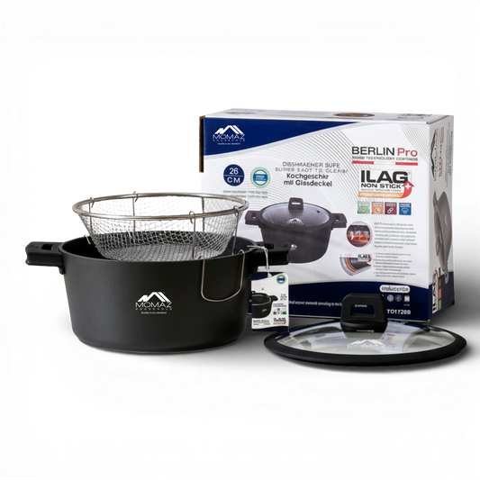 Momaz Berlin Pro Non-Stick Fryer Pot With Glass Lid – 26 Cm
