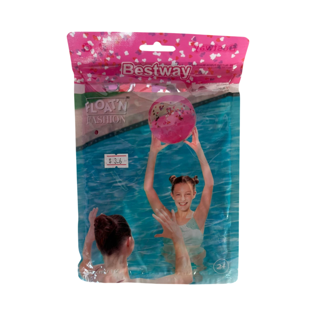 Inflatable Beach Ball - Pink With Glitter Hearts