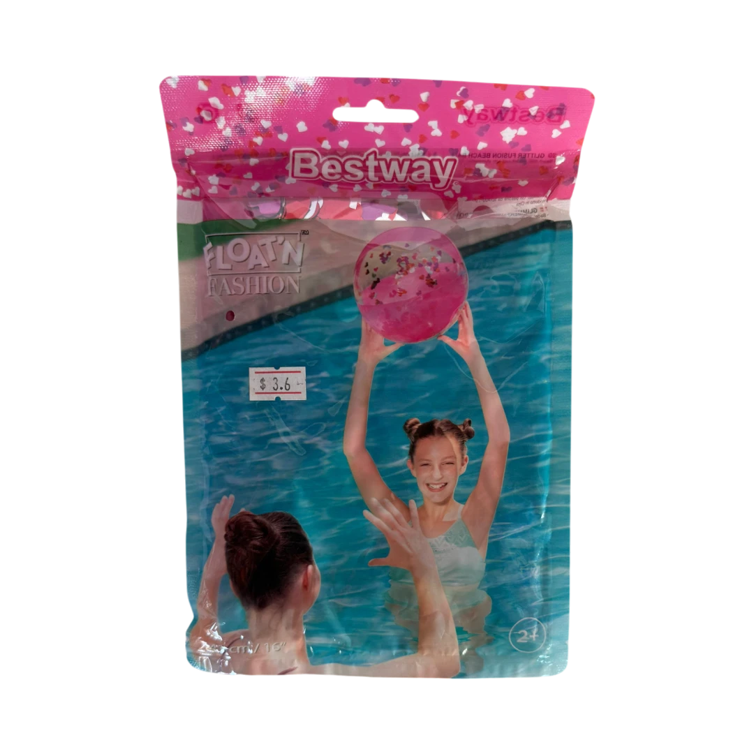 Inflatable Beach Ball - Pink With Glitter Hearts