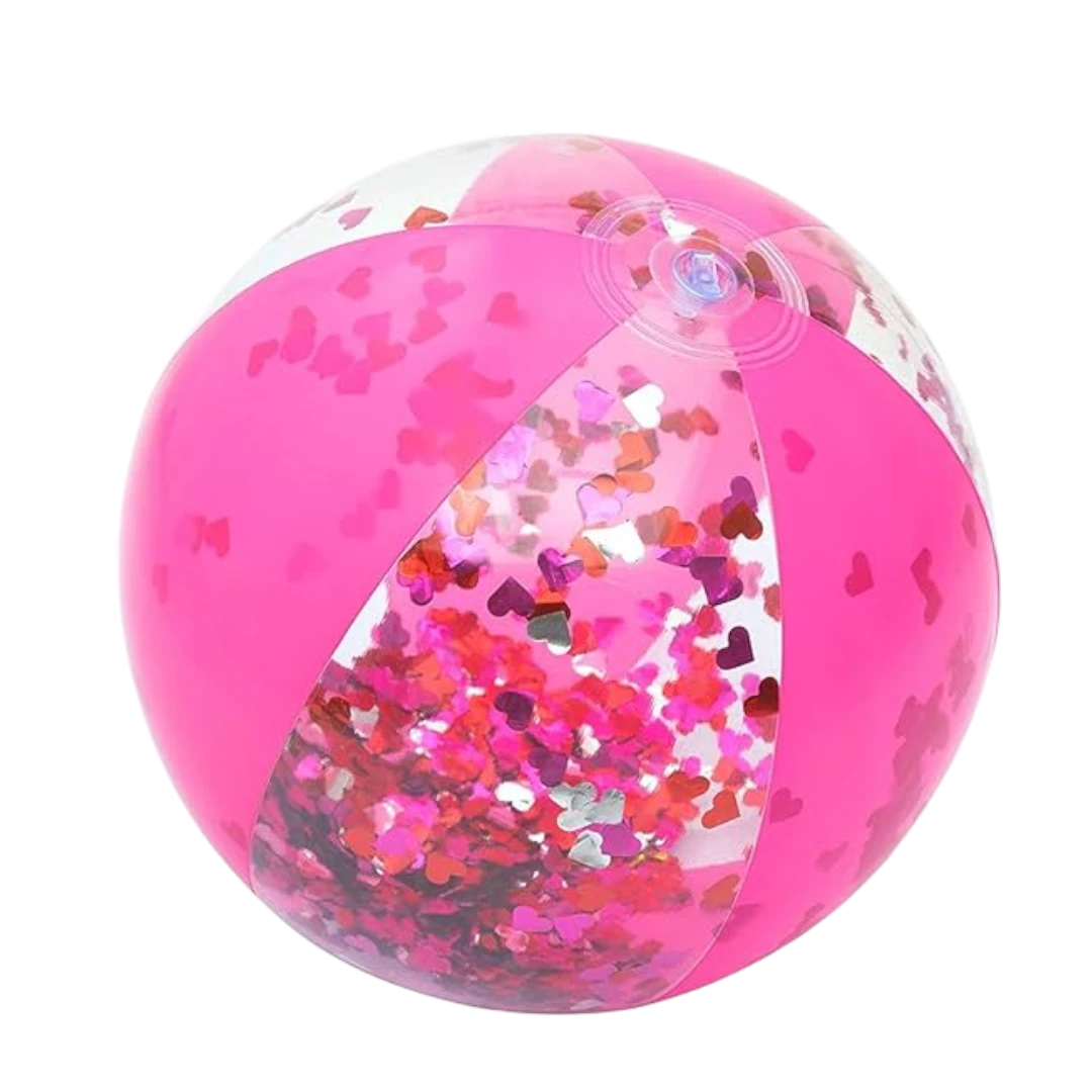 Inflatable Beach Ball - Pink With Glitter Hearts