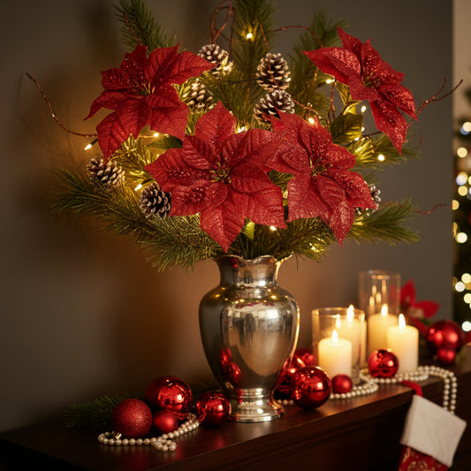 Artificial Red Poinsettia Stem