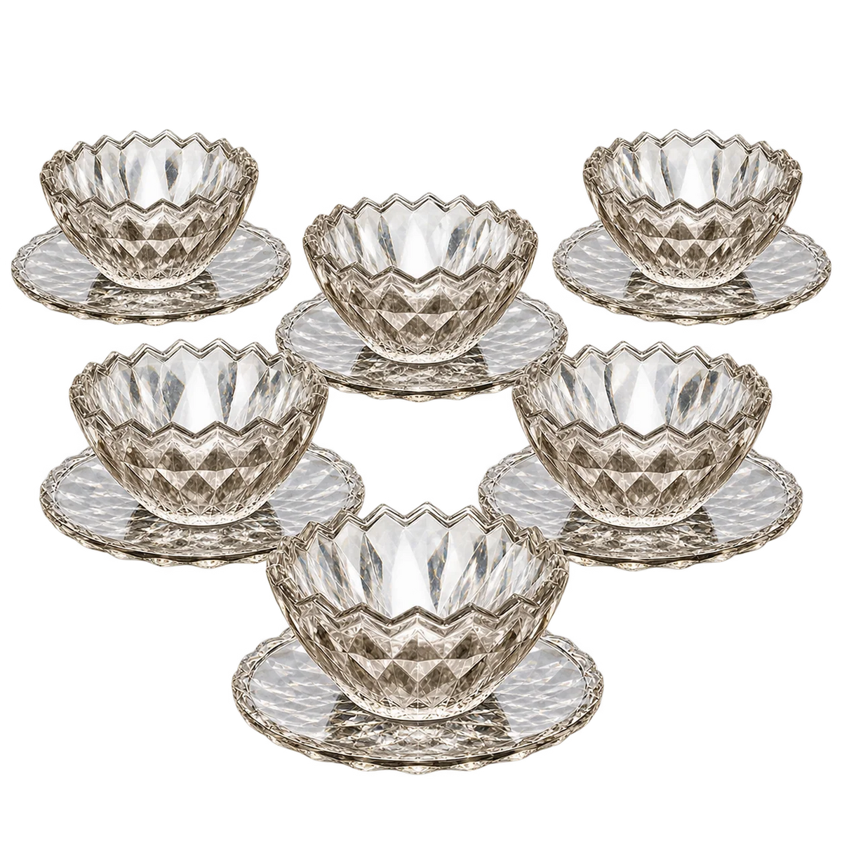 Crystal Glass Dessert Bowl Set - 6 Pcs