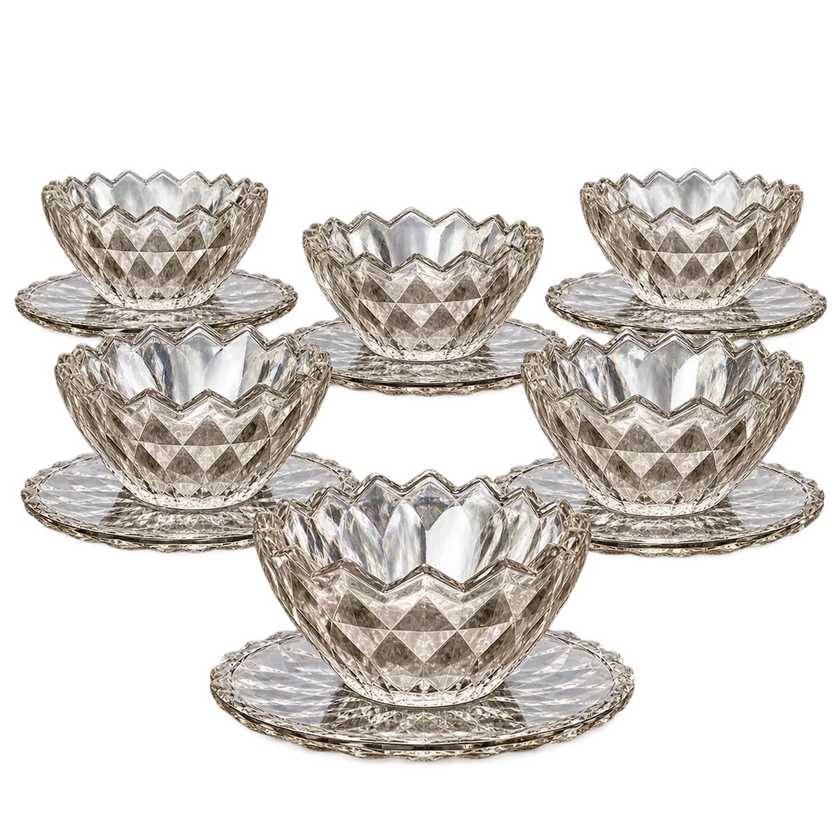 Crystal Glass Dessert Bowl Set - 6 Pcs