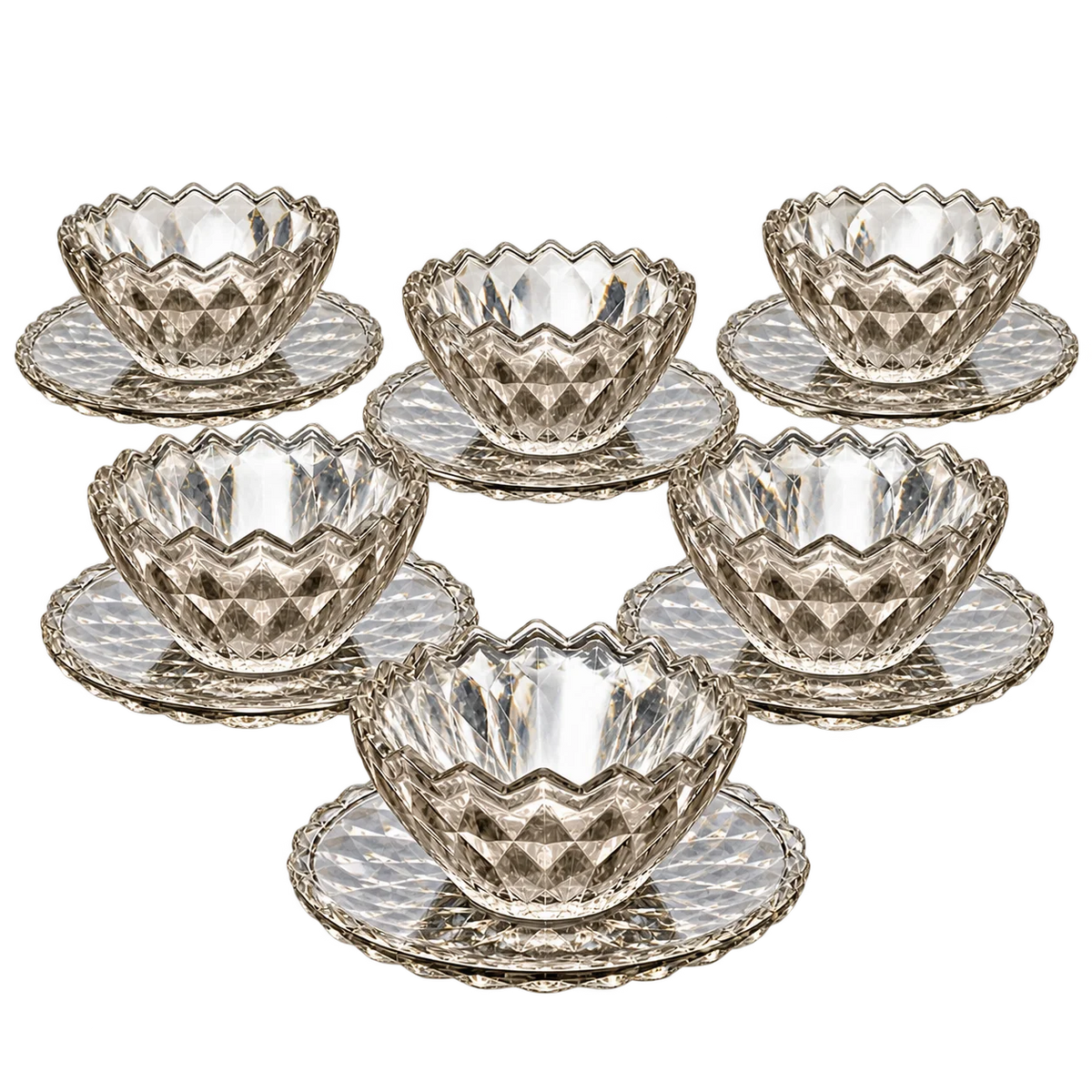 Crystal Glass Dessert Bowl Set - 6 Pcs