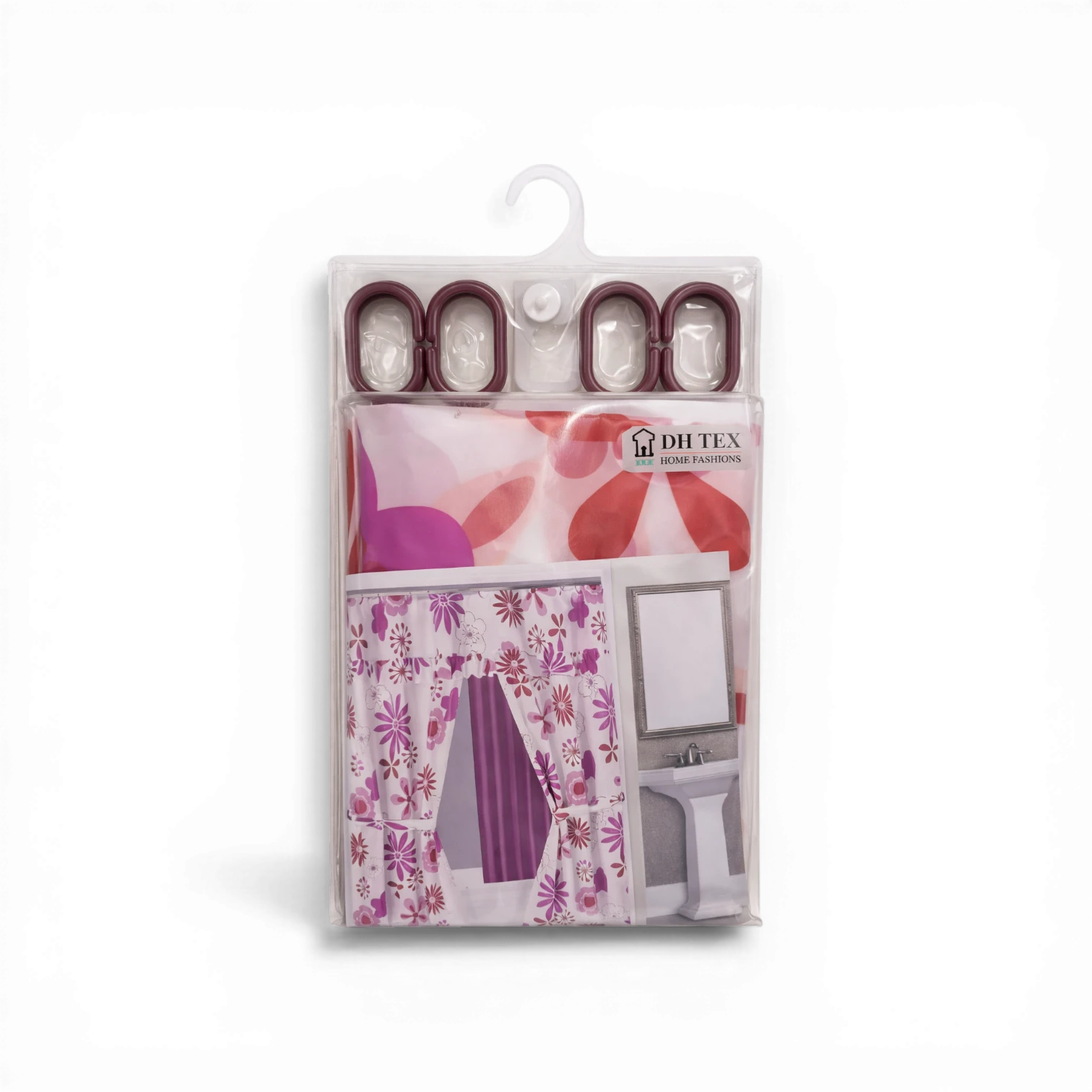 Dh.Tex Shower Curtain Set – Printed Design – With Hooks