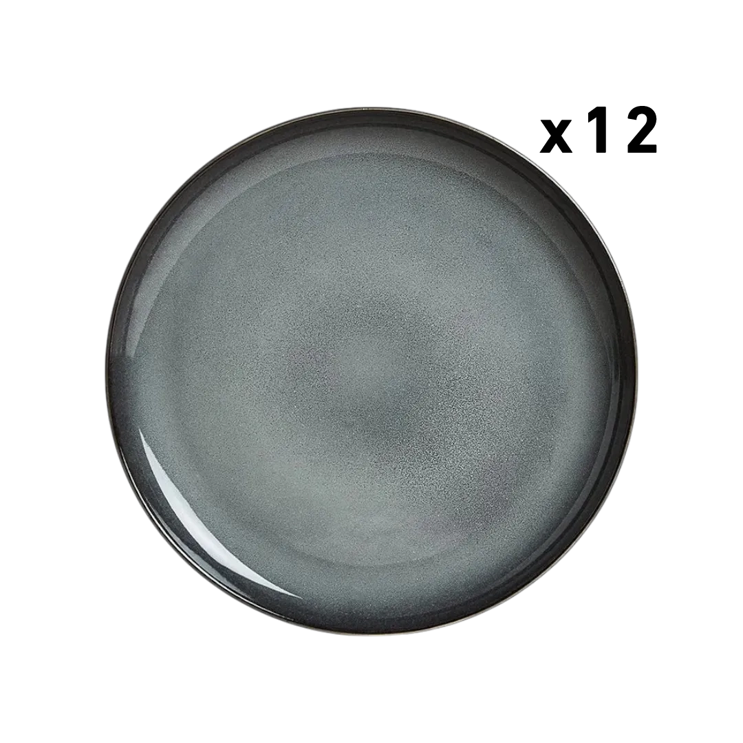 Dosthoff Blue Reactive Glaze Ceramic Side Flat Plate Pack Of 12Pcs - 2 Sizes