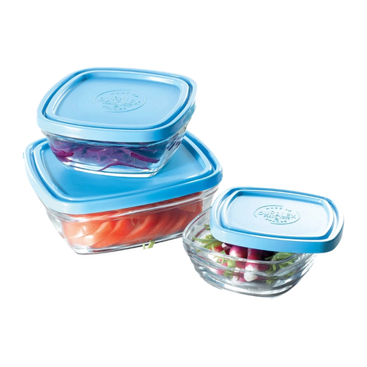 Duralex Lys Square Glass Storage Bowls With Lid Set - 5 Pcs