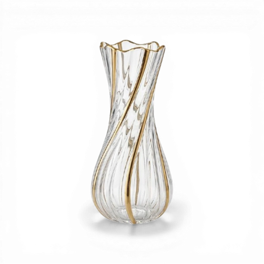 Elegant Glass Vase – Gold Accent – Modern Decorative Design