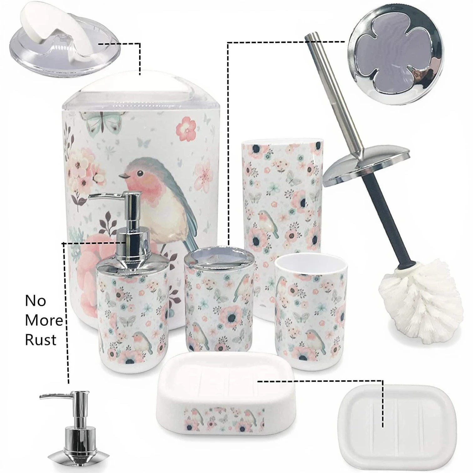 Floral Bathroom Set – 5 Pieces – Bird Design