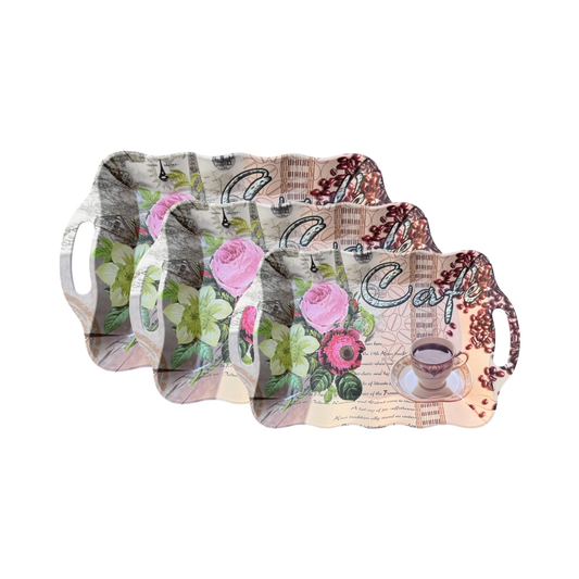 Floral Coffee Tray Set - 3 Pcs