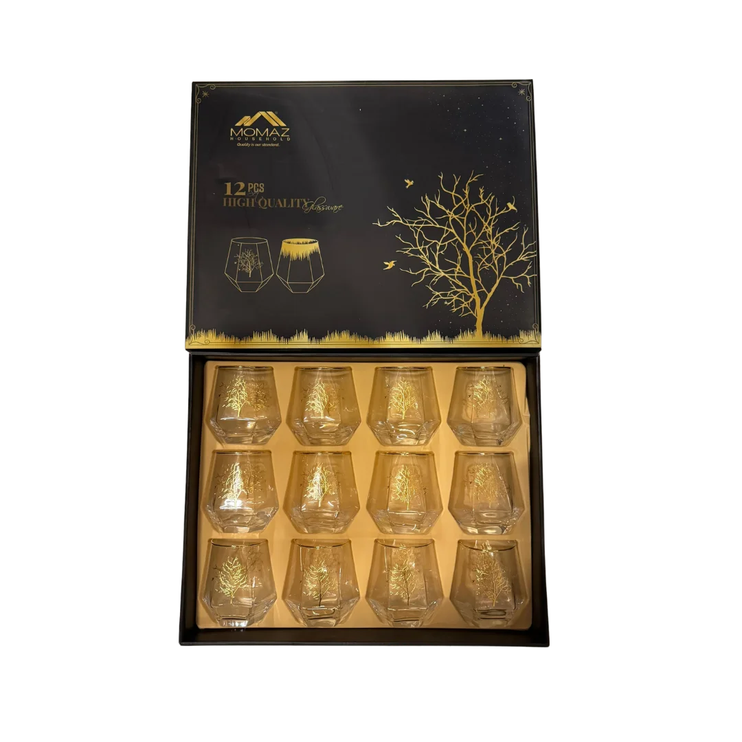 Momaz Gold-Trimmed Glassware Set - 12 Pcs